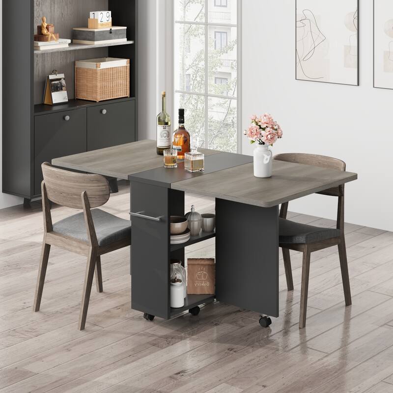47.2 inch Modern Folding Dining Table with Drop Leaf and 2 Storage Racks - 47.2"D x 23.6"W x 31.9"H