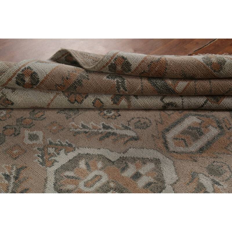 Geometric Heriz Serapi Indian Area Rug Handmade Grey Wool Carpet - 8'11" x 11'10"