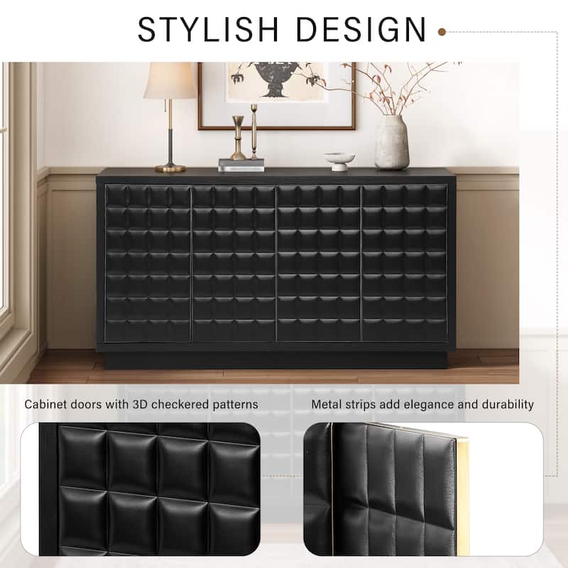 Christopher Knight Home - Voss 4 Door Storage Cabinet with 3D Geometric Doors and Metal Trim
