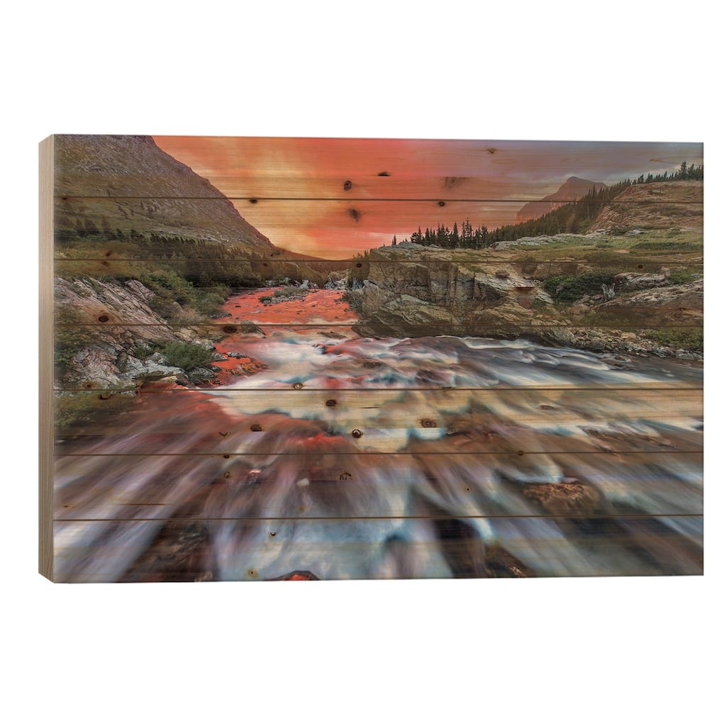Cloudy Sunrise, Swiftcurrent Falls, Glacier National Park, Montana, USA Print On Wood by Chuck Haney - Multi-Color