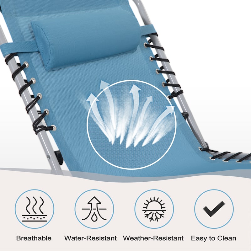 Outdoor Adjustable Lounge Chair Folding Tanning Chair with Pillow
