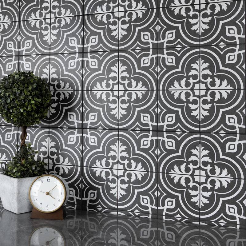 Merola Tile Harmonia Vintage Black 13" x 13" Ceramic Floor and Wall Tile