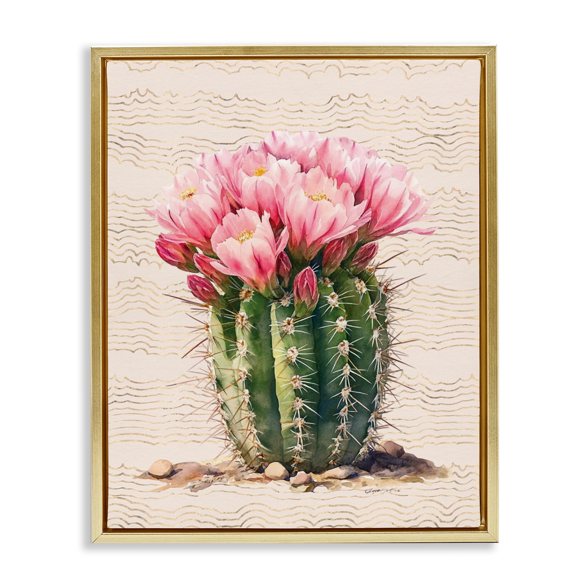 Stupell Blooming Floral Cactus Framed Floater Canvas Wall Art Design By Lettered and Lined