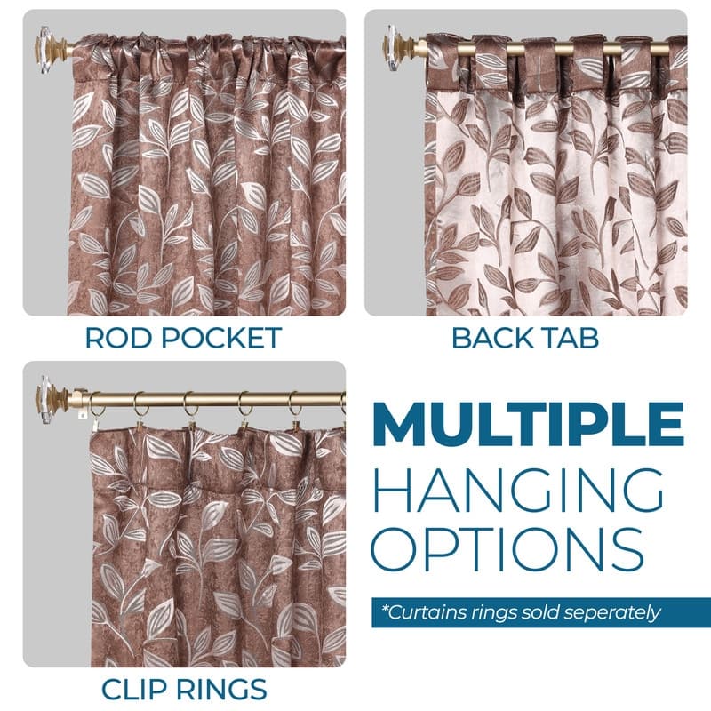 Superior Leaves Machine Washable Room Darkening Curtains with Back Tabs, Set of 2