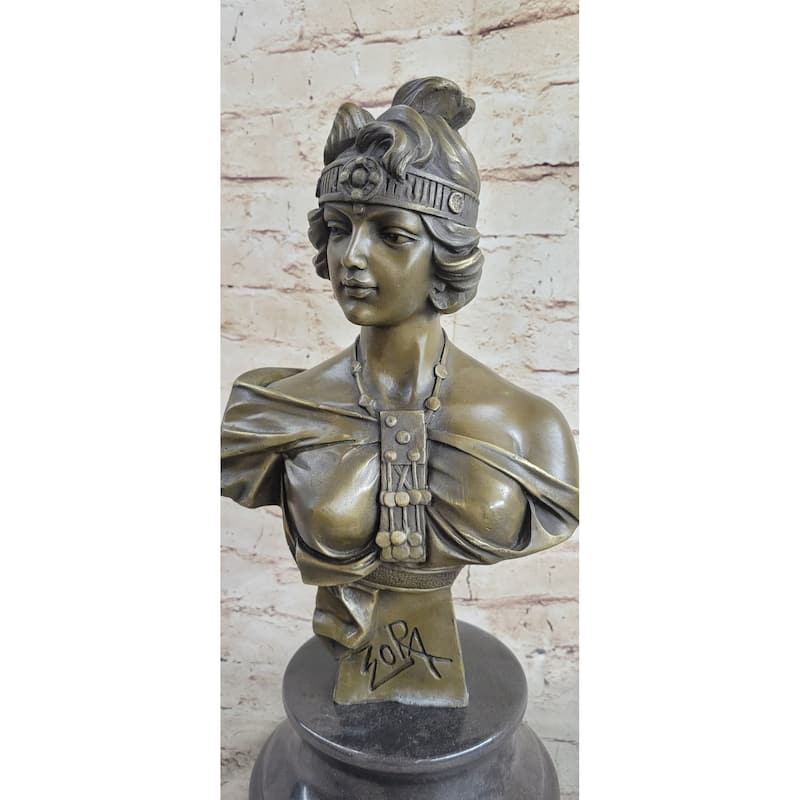 Real 100 Percent Bronze Sculpture Zora By Emmanuel Villanis Hot Cast Marble Base Figure
