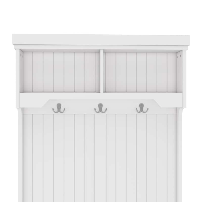GDFStudio - Cherry Hall Tree with Shoe Bench, Coat Hooks and Display Shelves - 4-in-1 Entryway Organizer