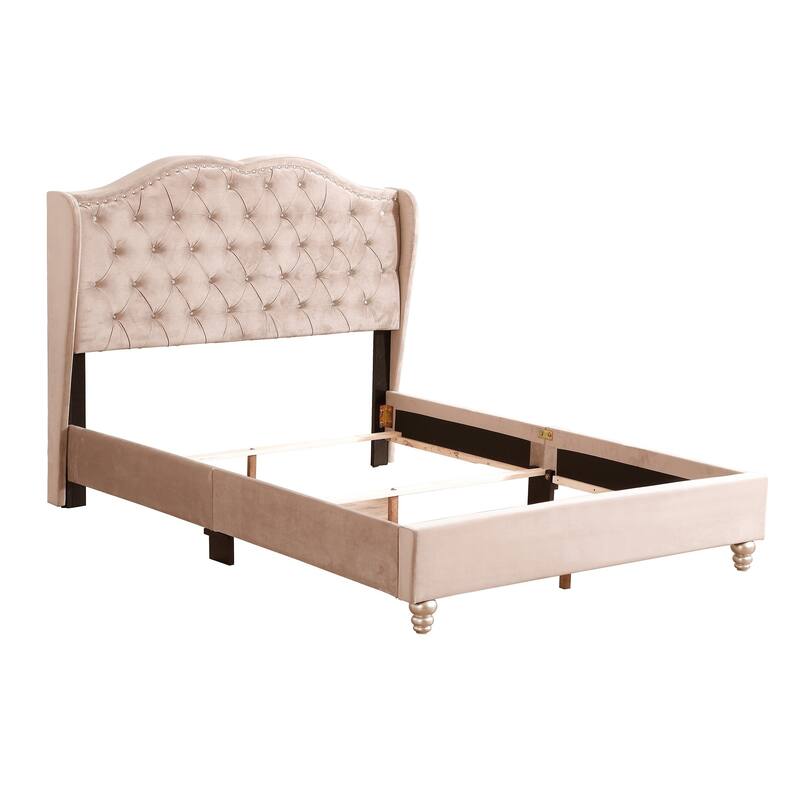 Full Faux Jewel Tufted Panel Bed - 80" - Beige