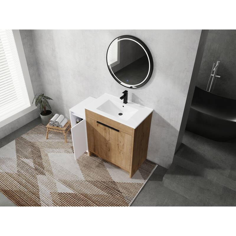 72" Freestanding Bathroom Vanity Set with Adjustable Storage Cabinets, Black Ceramic Sink