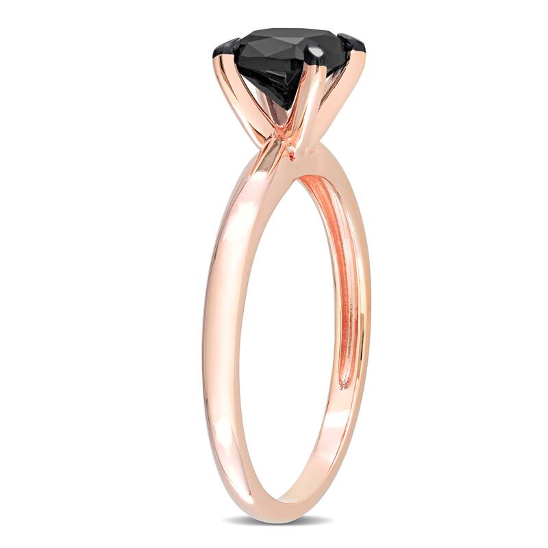 Miadora 1ct TDW Cushion-cut Black Diamond Solitaire Engagement Ring in 14k Rose Gold