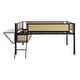 preview thumbnail 4 of 7, Metal Loft Bed with Rectangular Desk LED Lights loft Bed Frame with Storage Shelves and Ladder, Black+Brown