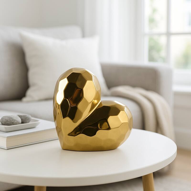 Modern Stone Ceramic Geometric Heart Sculpture