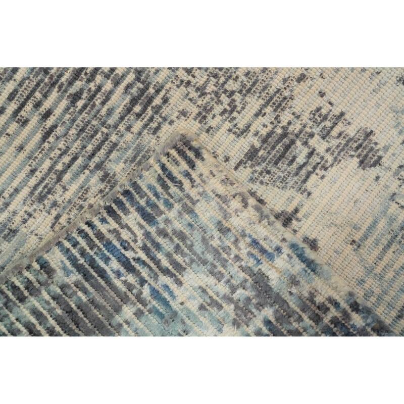 Hand Knotted Oriental Viscose Silk Carpet Modern Abstract Greys & Charcoal Abstract Area Rug - 7' 8'' X 5' 5''
