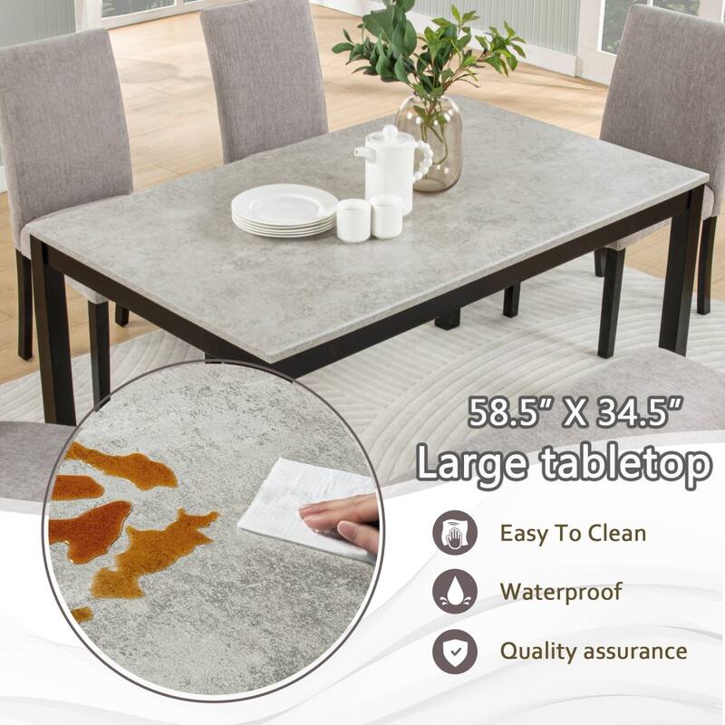 5/6-Piece Wooden Dining Table Set with Concrete-Effect Melamine Tabletop