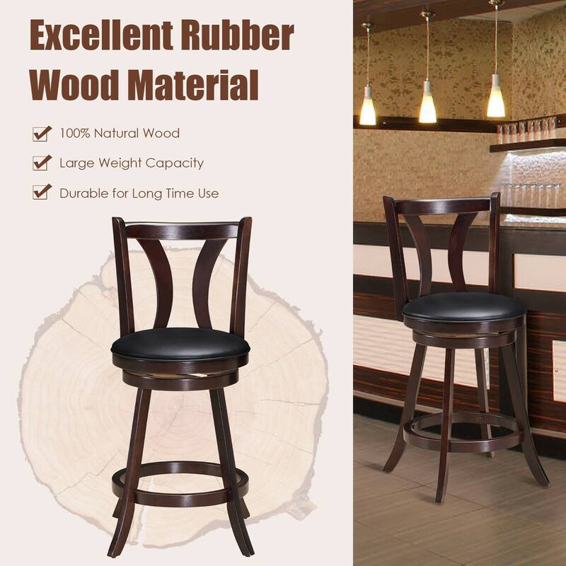 Gymax Set of 2 Swivel Bar stool 24'' Counter Height Leather Padded - See Details