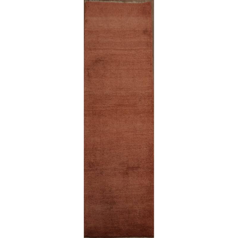 Hand Knotted Oriental 100% Wool Carpet Modern Contemporary Oranges & Rust Gabbeh Runner Rug - 9' 11'' X 2' 11''