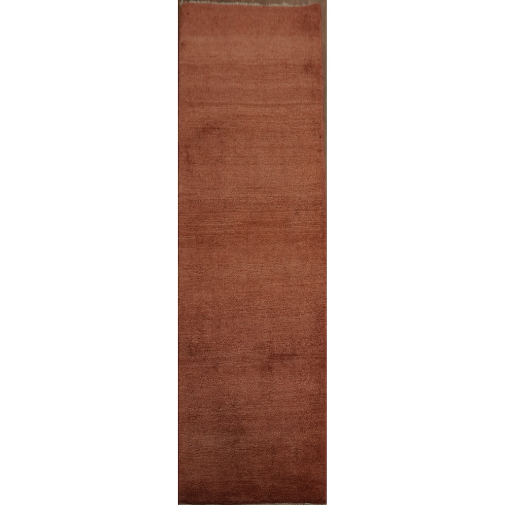 Hand Knotted Oriental 100% Wool Carpet Modern Contemporary Oranges & Rust Gabbeh Runner Rug - 9' 11'' X 2' 11''