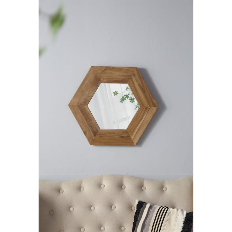 Hexagon Mirror with Natural Wood Frame
