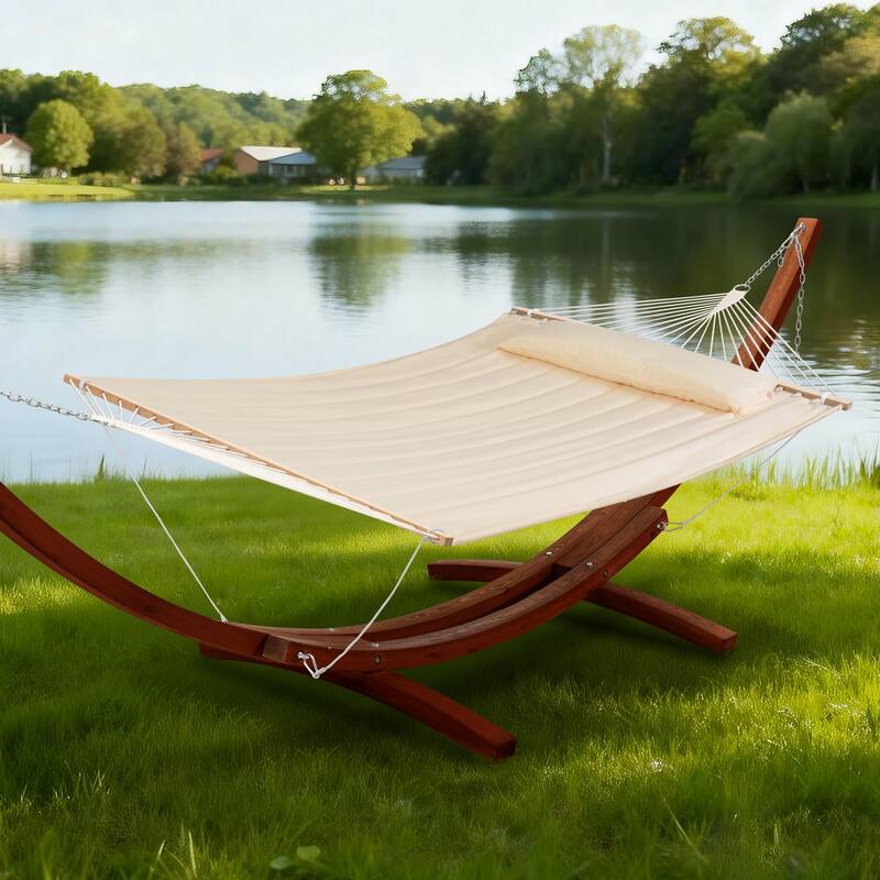 Double Spreader Bar Hammock With 13.5 ft. Wooden Stand - 162*55.1*48.8