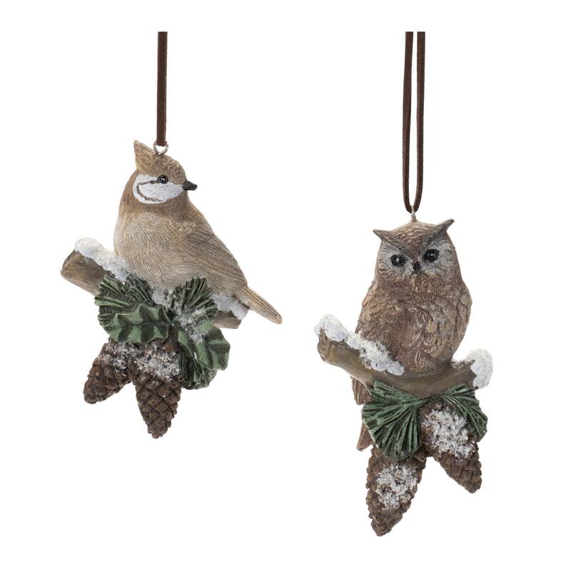 Snowy Cardinal Bird and Owl Ornament (Set of 12) - N/A