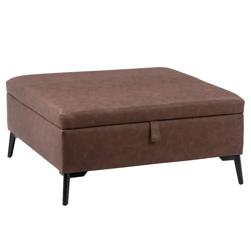 Linden Square Storage Ottoman - Dark Brown