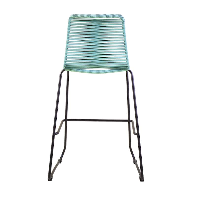 Shasta Black Steel and Rope Indoor Outdoor Bar Height Stackable Patio Bar Stools - Set of 2 - Bar Height