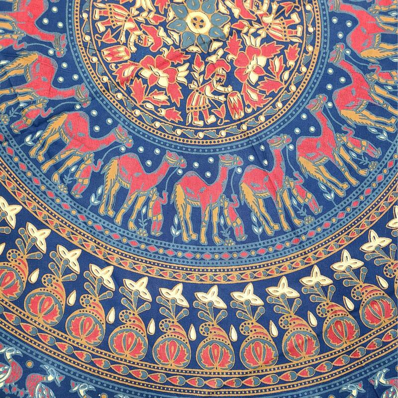 Cotton Traditional Mandala Elephant Floral Tablecloth Round - 81-in Round