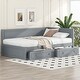 preview thumbnail 18 of 28, Twin Size Daybed with 2-Storage Drawers and Guardrail, Solid Pine Frame, No Box Spring Required, Beige Vintage Style for Bedroom