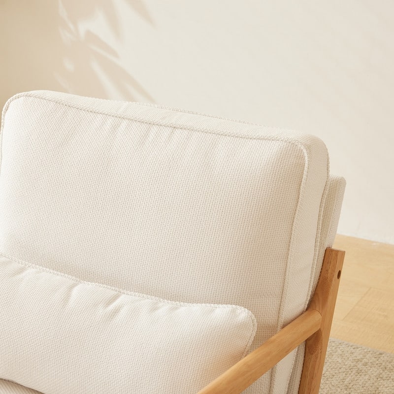 Upholstered Coarse Linen Blend Accent Chair with Wooden Legs and One Pillow