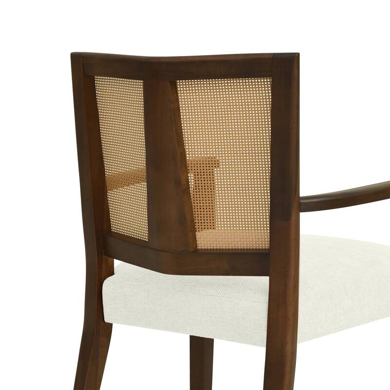 Christopher Knight Home - Harrison Mid-Century Upholstered Arm Dining Chair Set of 2 with Rattan Back