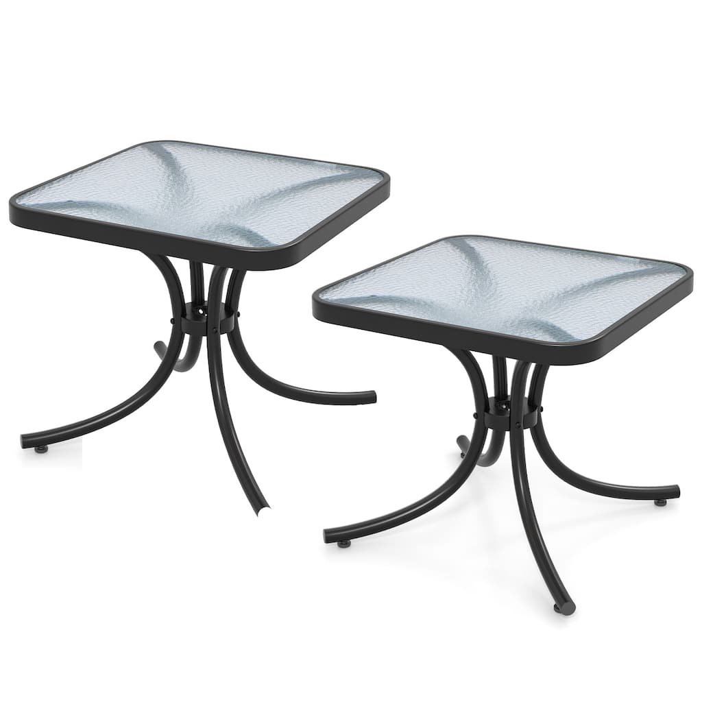 Gymax 2PCS 20'' Outdoor Side Table w/Tempered Glass Top Metal Frame
