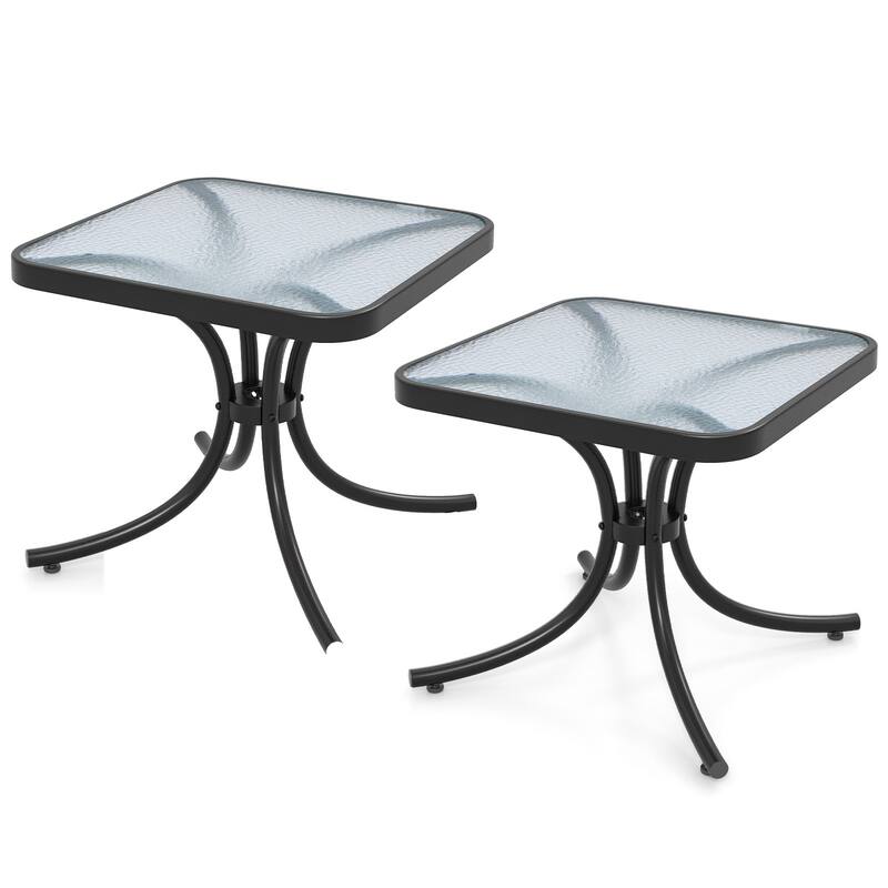 Gymax 2PCS 20'' Outdoor Side Table w/Tempered Glass Top Metal Frame - Black