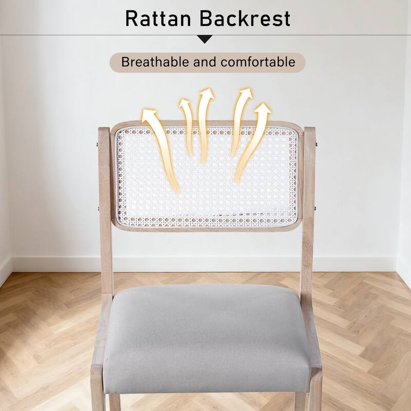 Wood Dining Chairs Set of 2, Accent Chairs with Solid Wood Legs and Padded Seat, Modern Linen Dining Chairs Side Chairs