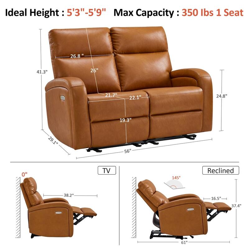Zero Wall Recliner Loveseat with USB & Type-C Dual Ports, for Small Space, Living Room
