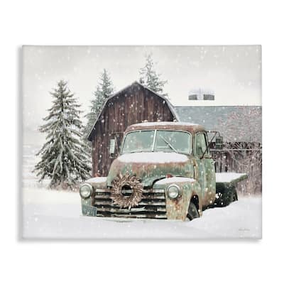 Stupell Rural Vintage Truck & Barn Snowy Winter Landscape Canvas Wall Art - Green