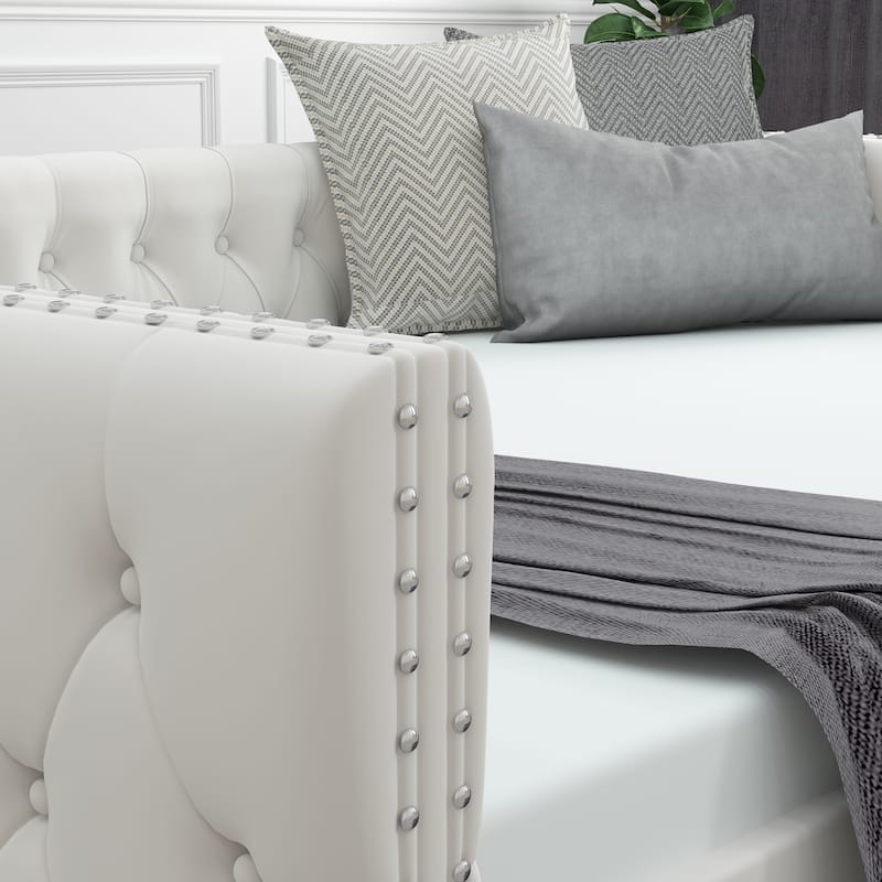Americana StyleTwin Size Velvet Upholstered Sleeper Sofa Bed for Living Room,Oversized Sofa-Deep Seating Sofa,Nailheads Desige