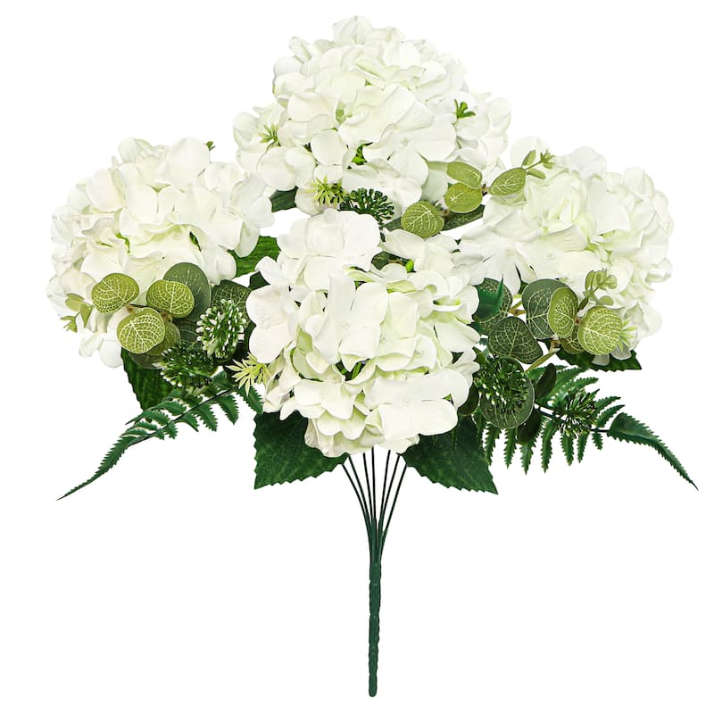 Set of 2 Cream White Artificial Hydrangea Flower Stem Bush Bouquet 19in - 19" L x 12" W x 12" DP