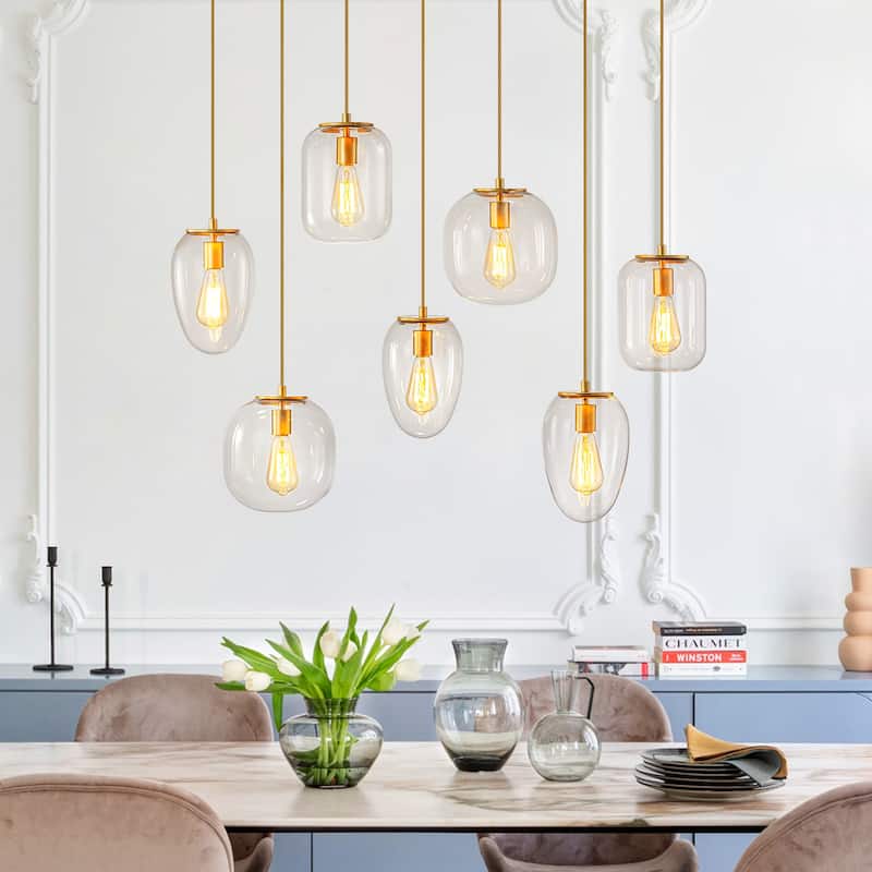 Mid-Century 7-Light Cluster Glass Globe Kitchen Island Pendant Chandelier - W35.43"