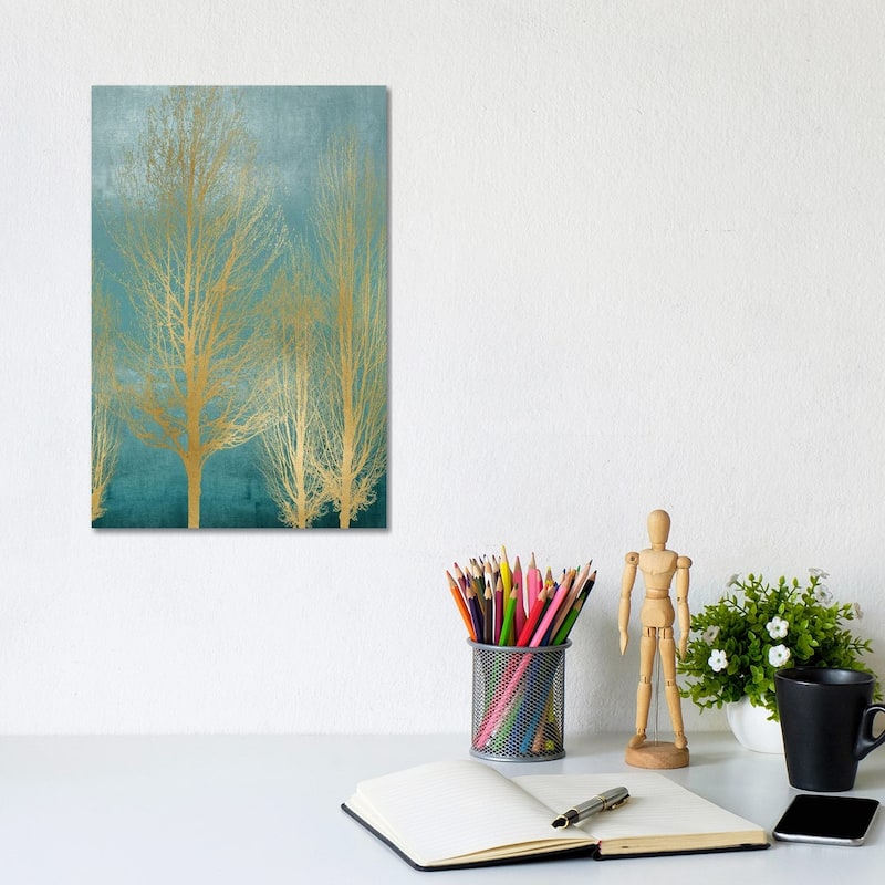 iCanvas "Gold Trees On Aqua Panel II" by Kate Bennett Canvas Print - 12x8x0.75