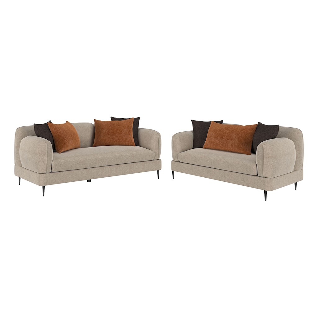 2-piece Chenille Upholstered Sofa Set with Track Armrest in Latte