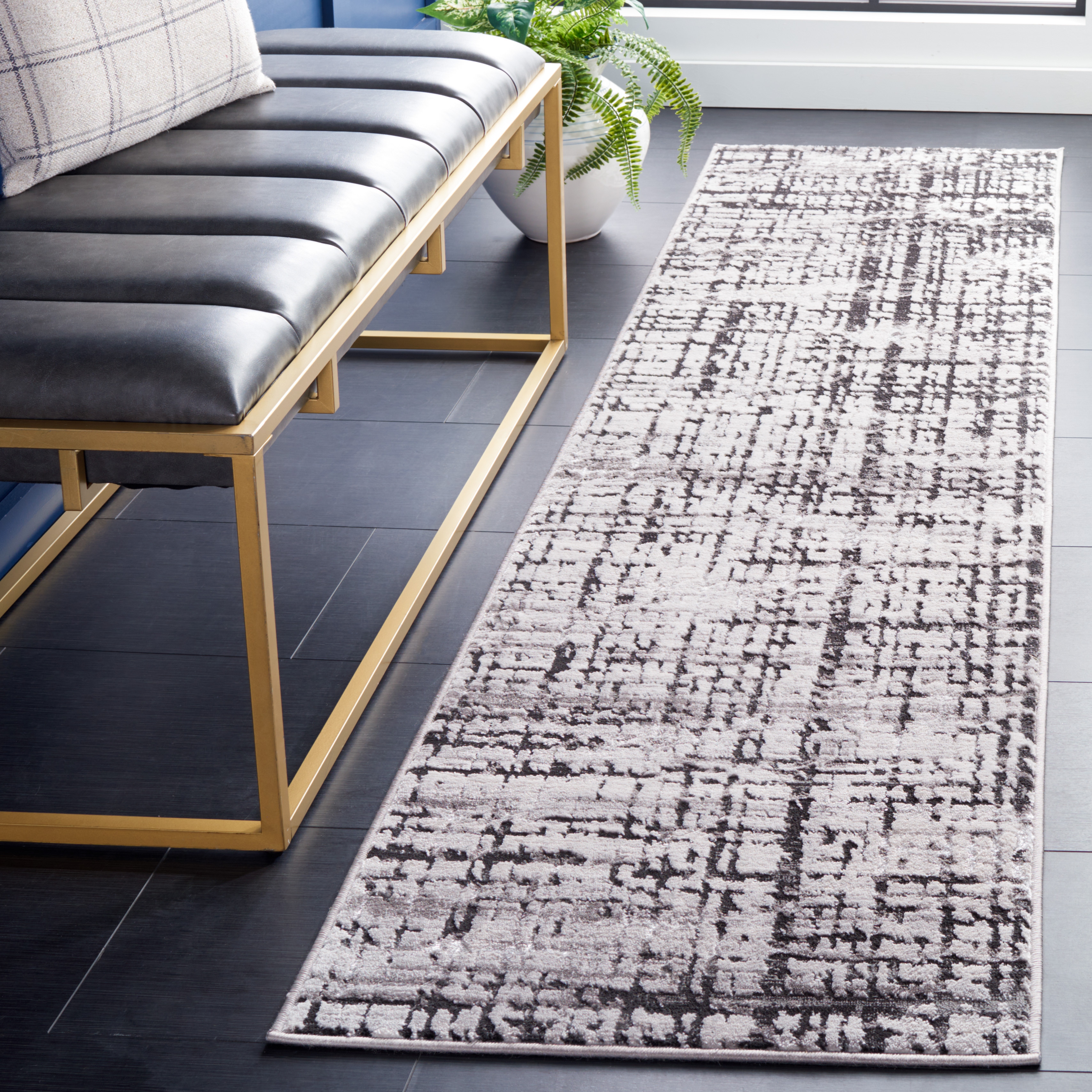 SAFAVIEH Amelia Mladenka Abstract Distressed Rug - 2' x 8' Runner - Grey/Charcoal