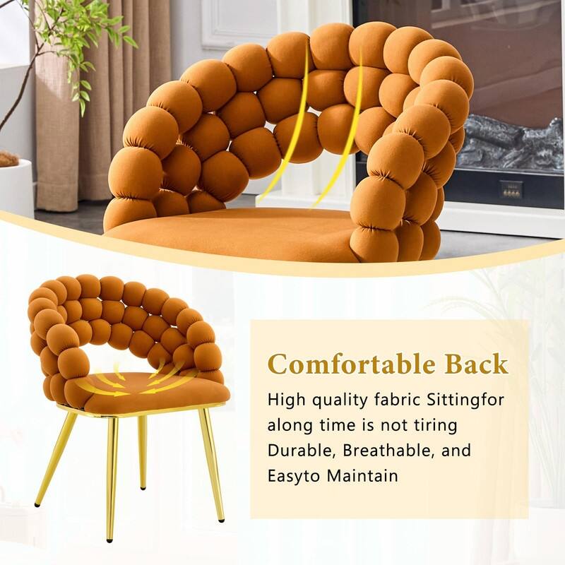 Set of 2 Puffy Bubble Velvet Dining Chairs with Ball Chain Design