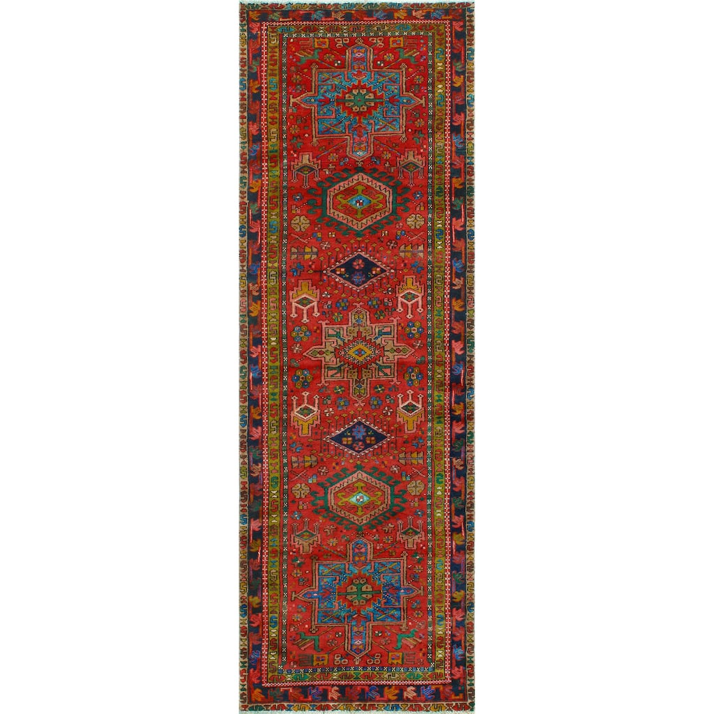 Fine Vintage Distressed Avianna Red/Navy Runner - 3'8" x 11'4"