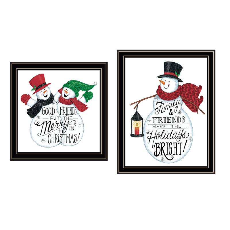 2-Piece Framed Wall Art Set - Good Friends Snowman, Black Frame