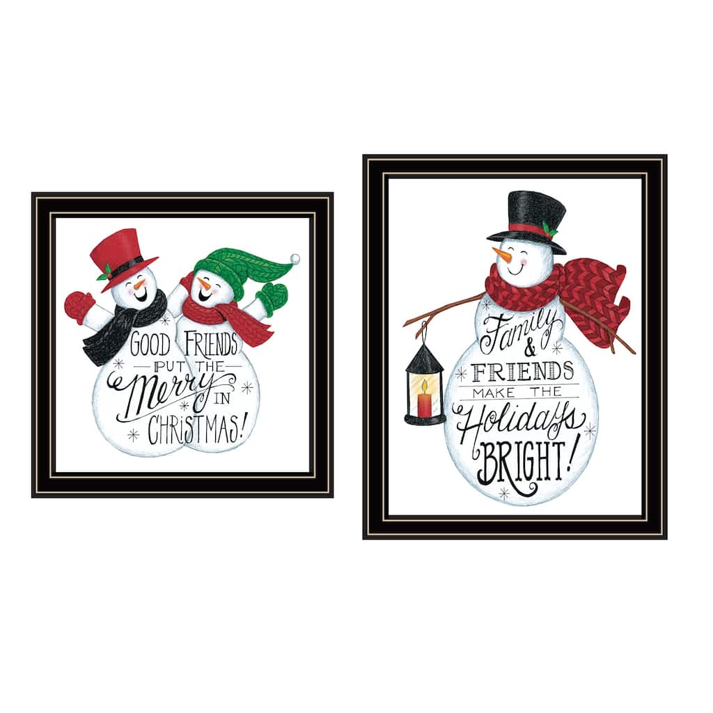 2-Piece Framed Wall Art Set - Good Friends Snowman, Black Frame