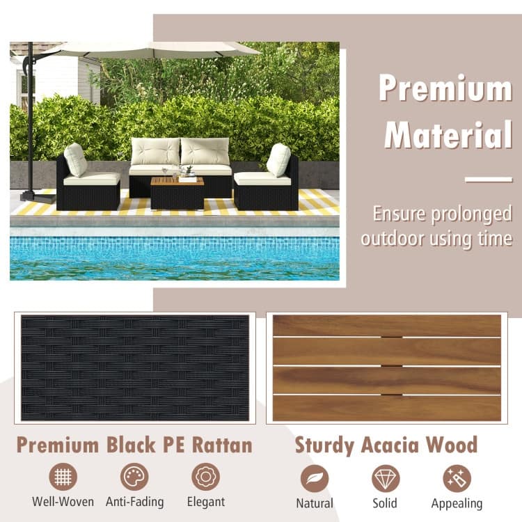 5-Piece Modern Outdoor Furniture Set for Backyard and Poolside - 27" x 25" x 25.5" (L x W x H)