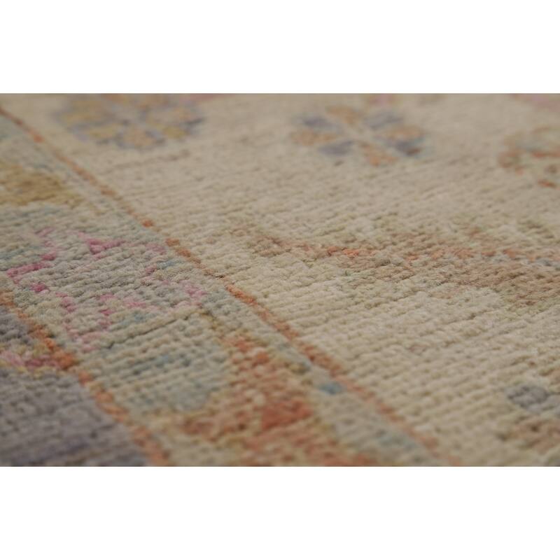 Vegetable Dye Oushak Turkish Area Rug Handmade Blue Floral Wool Carpet - 7'11" x 10'0"