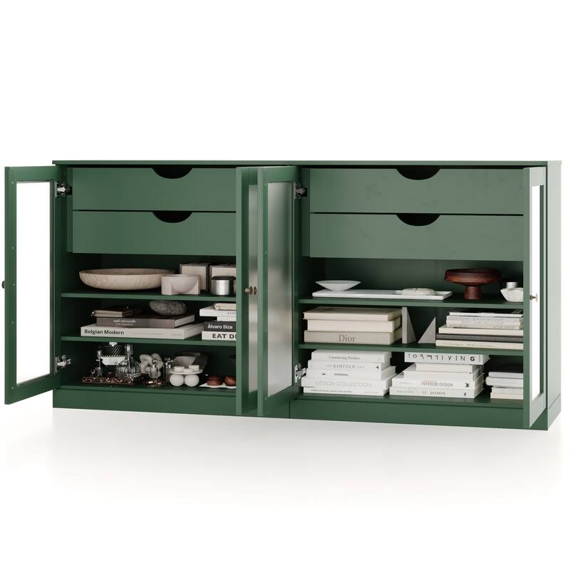 Palace Imports 100% Solid Wood 64" Sideboard with Frosted Glass Doors, 4-Drawers and Adjustable Shelves