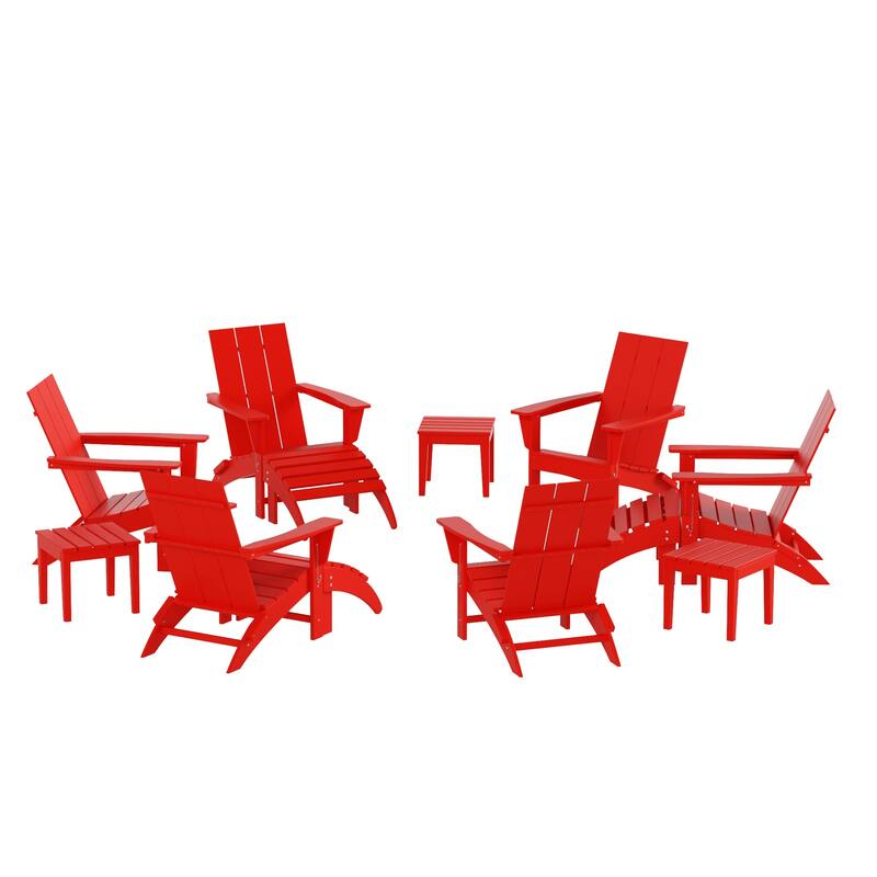 Shoreside Modern 12-Piece Folding Adirondack Chair With Ottoman And Side Table