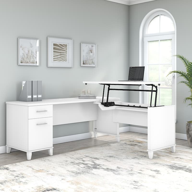 Somerset 72W 3 Position Sit to Stand L Shaped Desk by Bush Furniture - White