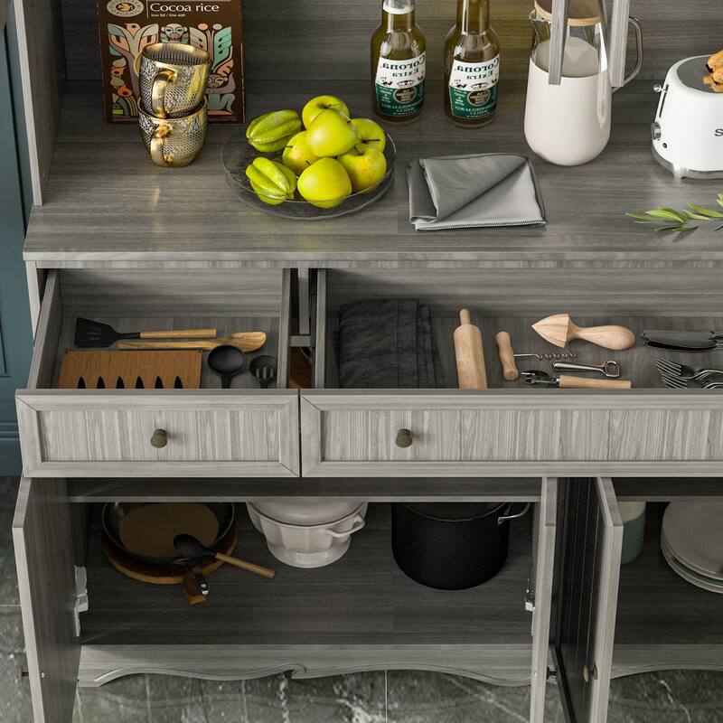 Kitchen Buffet Hutch Freestanding Storage Pantry Cabinet Sideboard - 61.2"Wx75.9"H